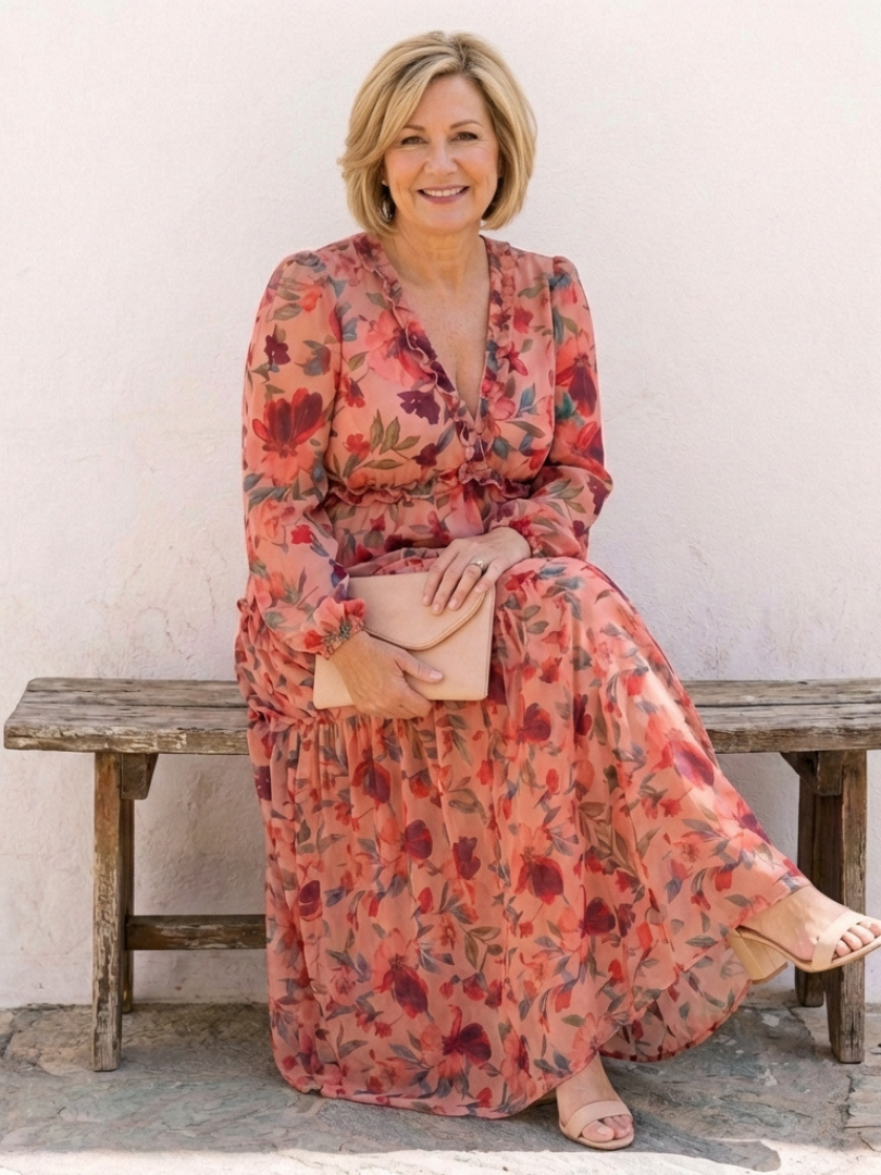Belmarie | Long Sleeve V Neck Floral Maxi Dress