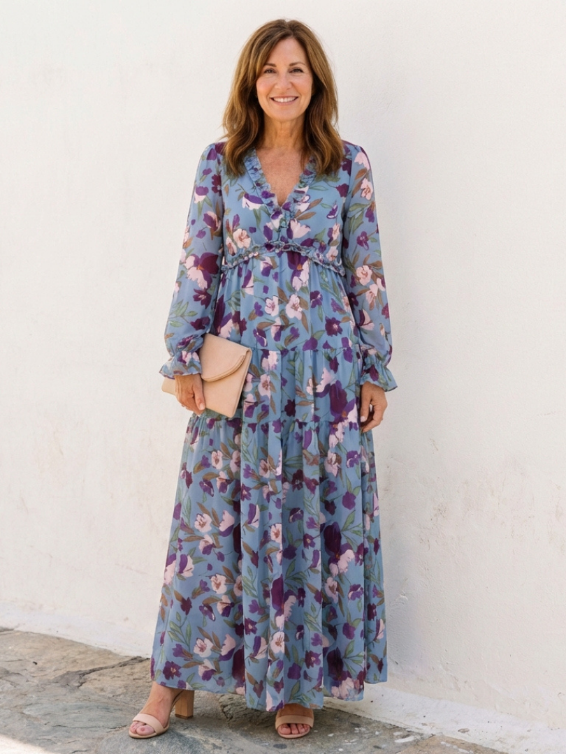 Belmarie | Long Sleeve V Neck Floral Maxi Dress