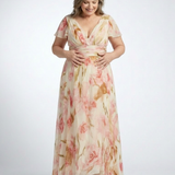 Wrennadra | V Neck Short Sleeve Floral Maxi Dress