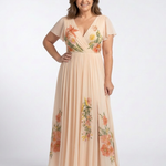 Briandra | V Neck Short Sleeve Pleated Floral Maxi Dress