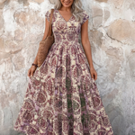 Normarie | Cap Sleeve V Neck Bohemian Maxi Dress