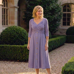 Halwynne | Cross Pleated V Neck Button Front Midi Dress