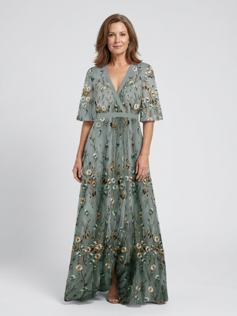 Theawynne | Floral V Neck Short Sleeve Maxi Dress