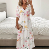 Nilabeth | Floral V Neck Short Sleeve Midi Dress