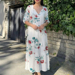 Nilabeth | Floral V Neck Short Sleeve Midi Dress