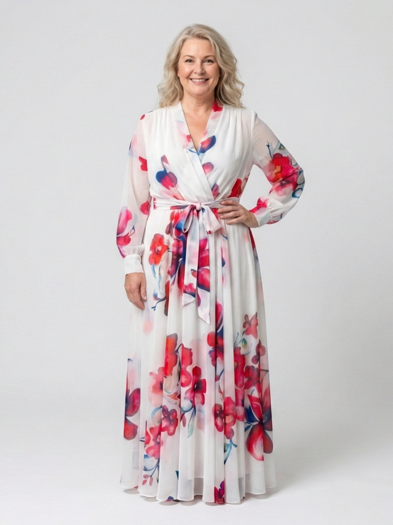 Mirarina | Floral Long Sleeve Wrap Maxi Dress