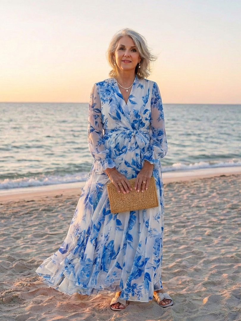 Mirarina | Floral Long Sleeve Wrap Maxi Dress