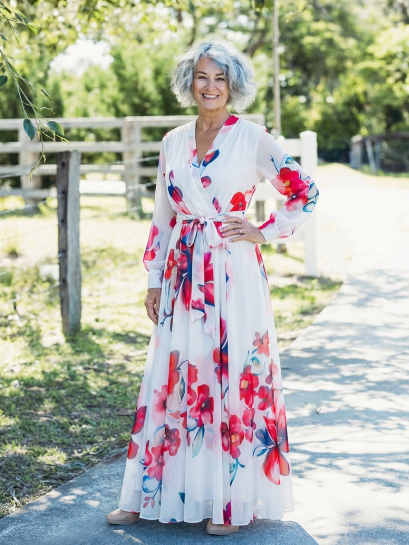 Mirarina | Floral Long Sleeve Wrap Maxi Dress