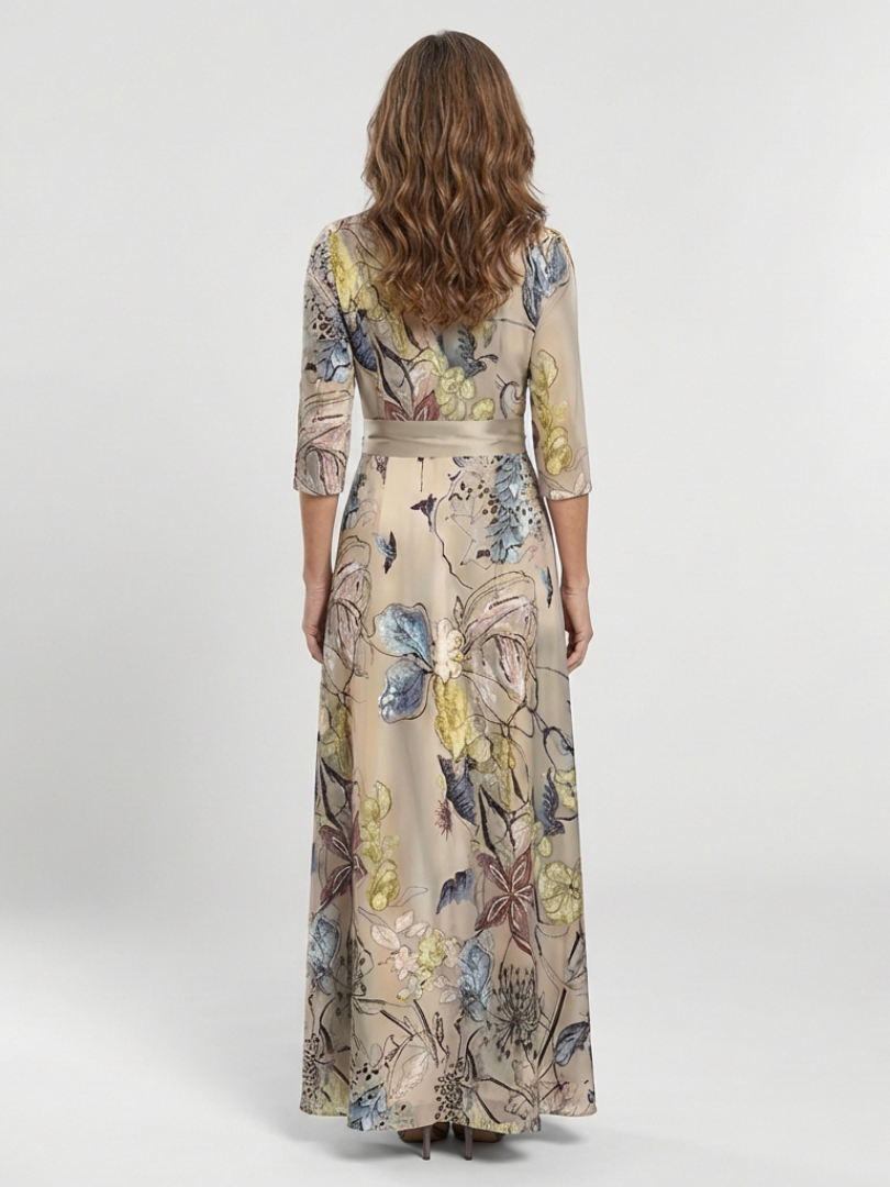 Lorna | Three Quarter Sleeve Floral Maxi Wrap Dress