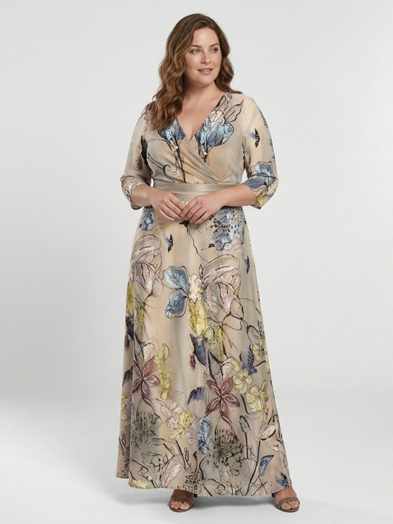 Lorna | Three Quarter Sleeve Floral Maxi Wrap Dress