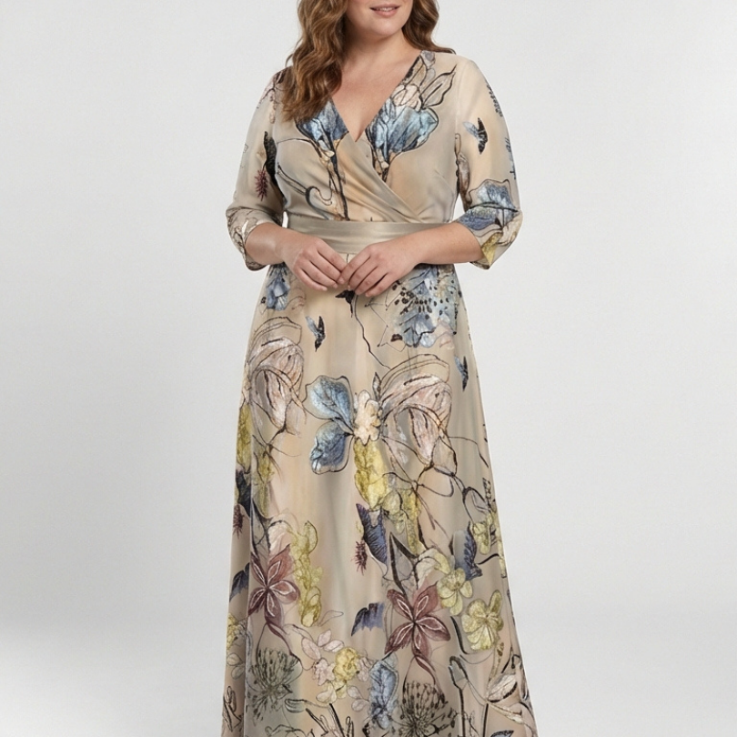 Lorna | Three Quarter Sleeve Floral Maxi Wrap Dress
