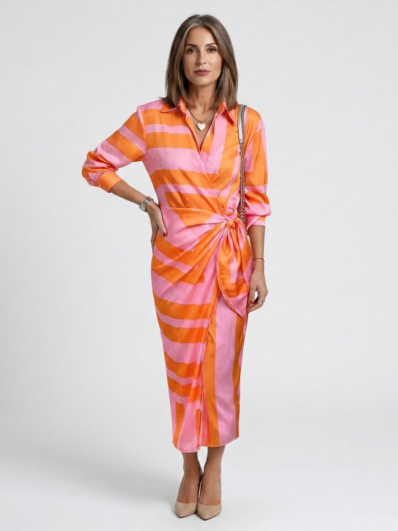 Isabeth | Long Sleeve Printed Midi Wrap Dress