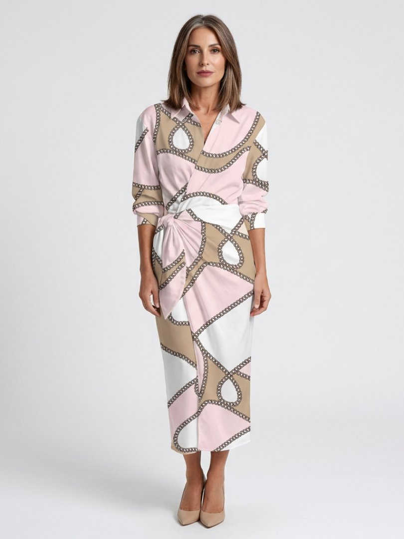 Isabeth | Long Sleeve Printed Midi Wrap Dress