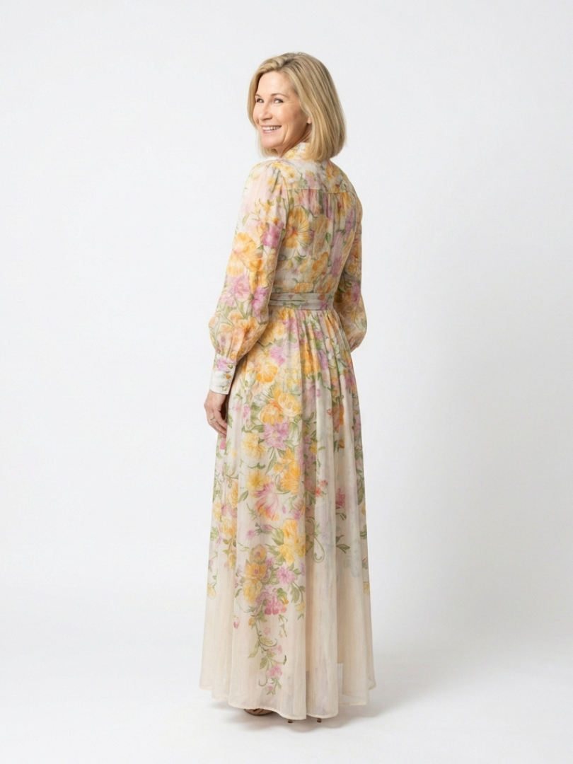 Liarina | Floral Sheer Long Sleeve Maxi Dress