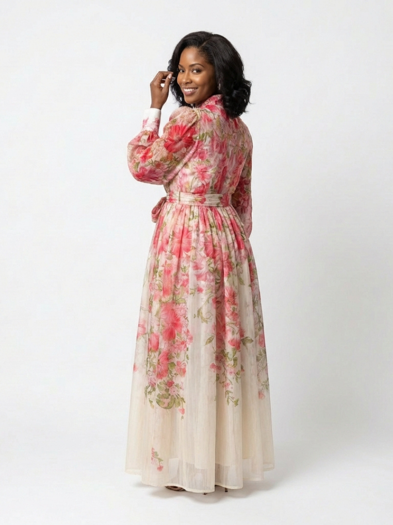 Liarina | Floral Sheer Long Sleeve Maxi Dress