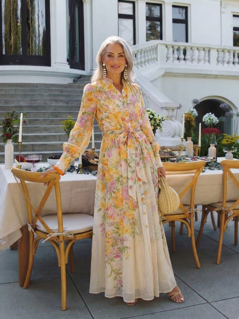 Liarina | Floral Sheer Long Sleeve Maxi Dress