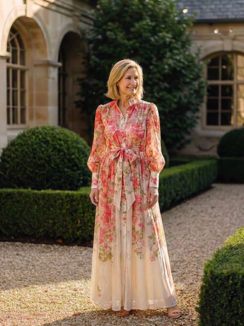 Liarina | Floral Sheer Long Sleeve Maxi Dress