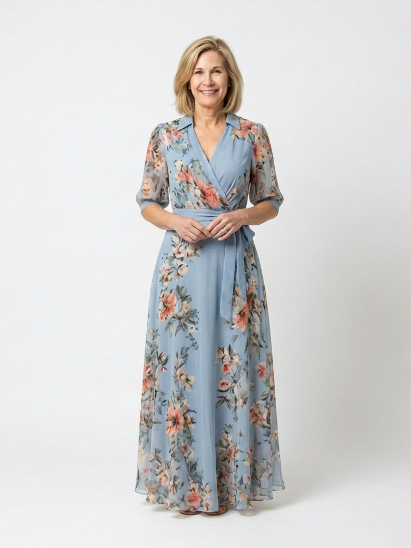 Isavia | Floral Wrap V Neck Maxi Dress