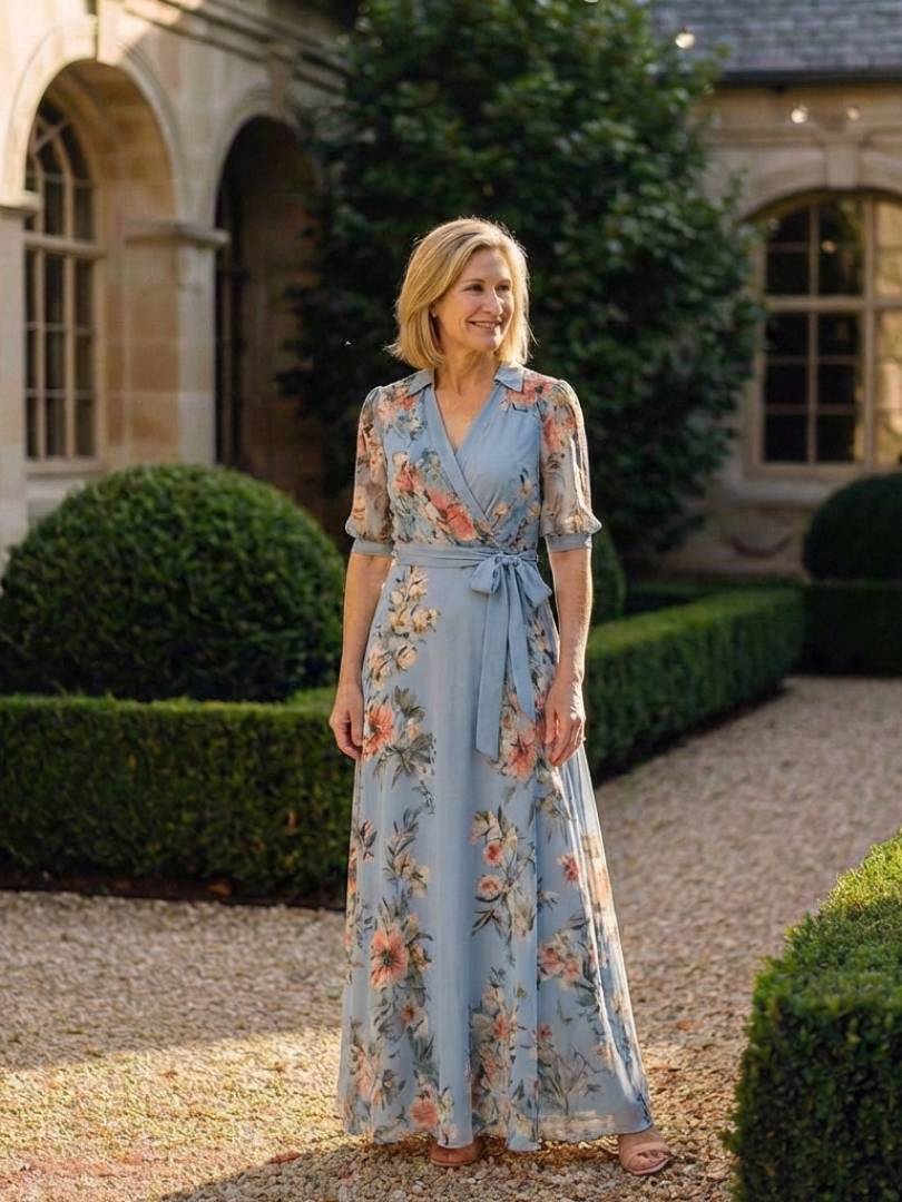 Isavia | Floral Wrap V Neck Maxi Dress