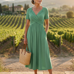 Wrennalia | Short Sleeve V Neck Maxi Dress