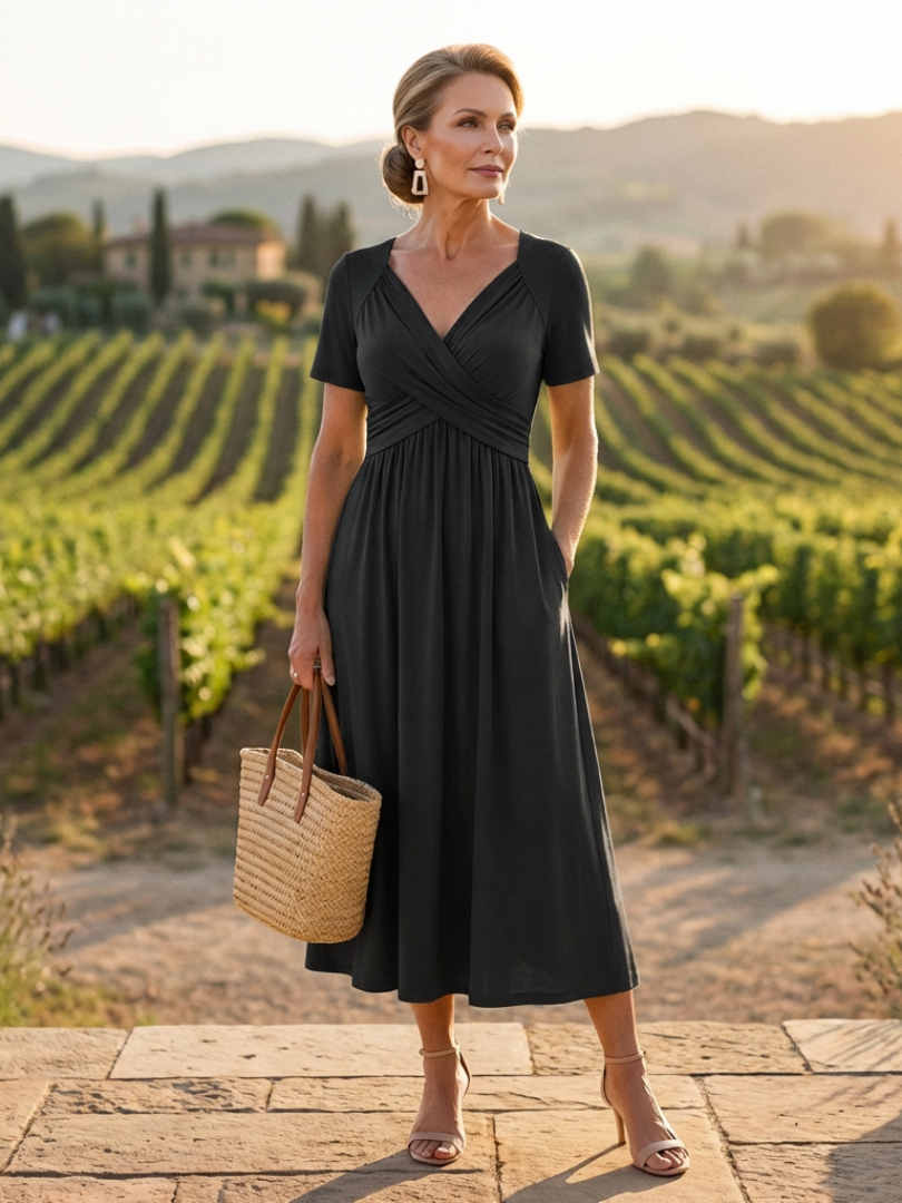Wrennalia | Short Sleeve V Neck Maxi Dress