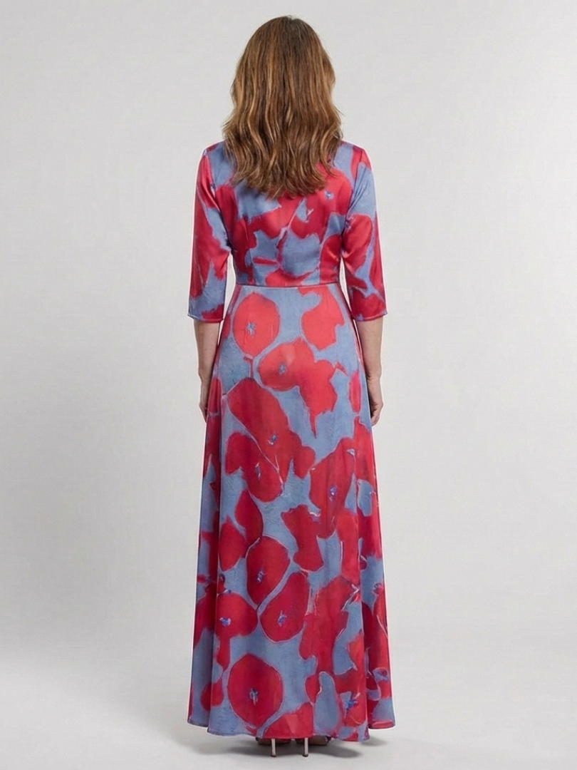 Delra | Three Quarter Sleeve V Neck Floral Maxi Dress