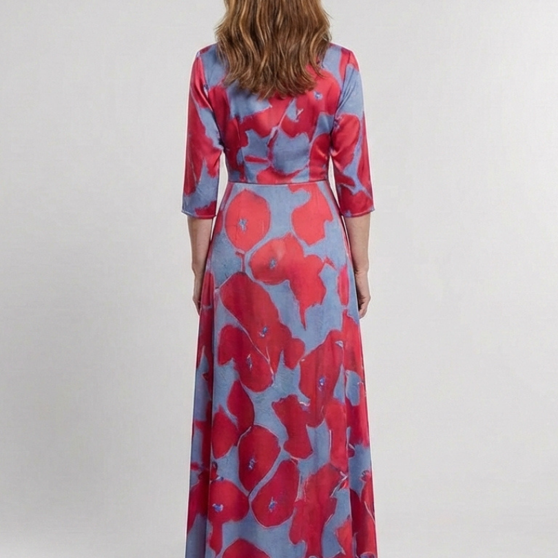 Delra | Three Quarter Sleeve V Neck Floral Maxi Dress