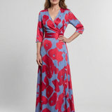 Delra | Three Quarter Sleeve V Neck Floral Maxi Dress
